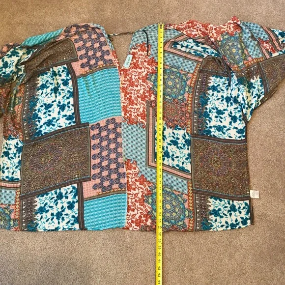 Boho patchwork turquoise multi-color kimono (coverup for resort) One size, loose - Picture 3 of 4